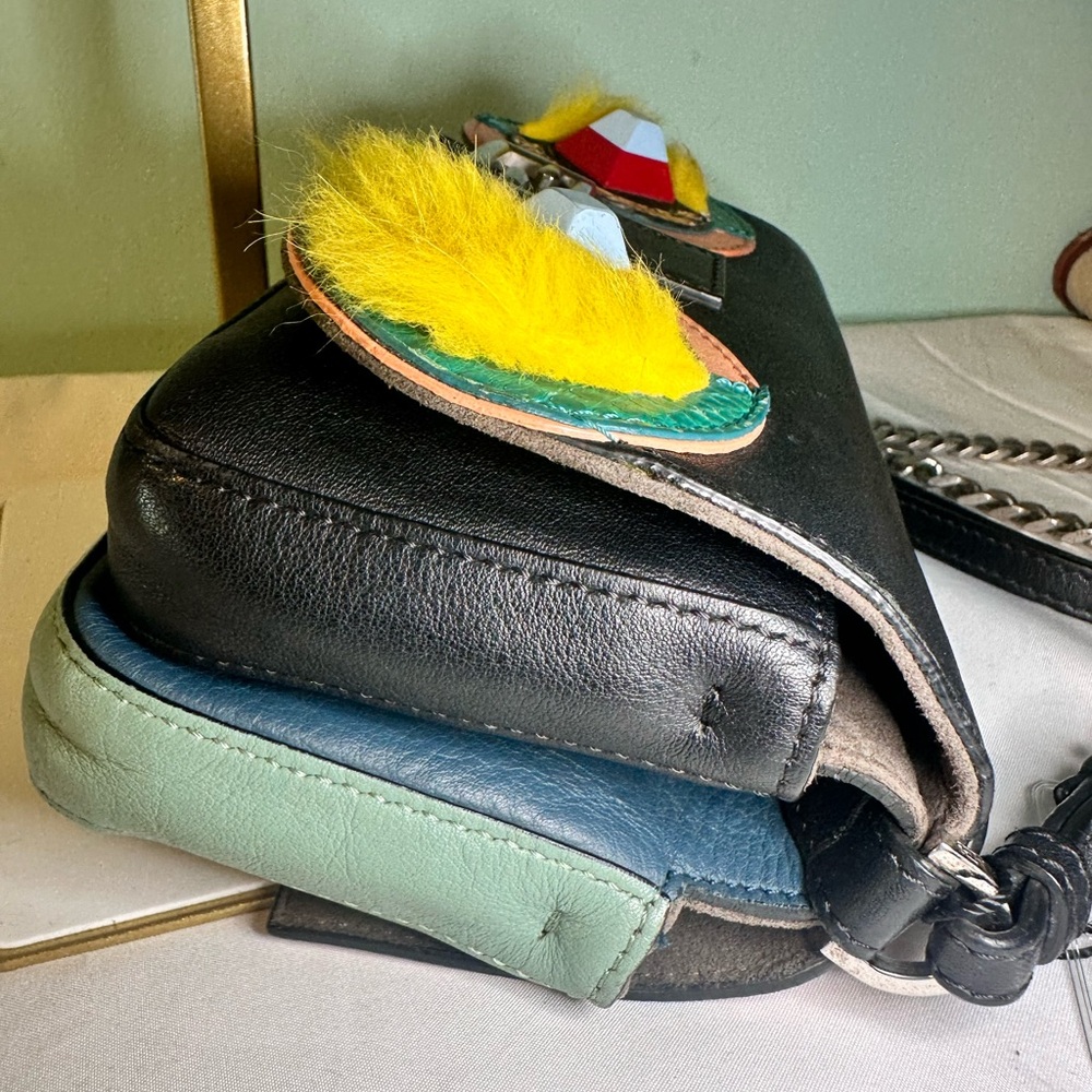 Fendi Monster Mini Baguette Crossbody Multicolor Leather Fur Chain Bag Rare - Picture 11 of 12